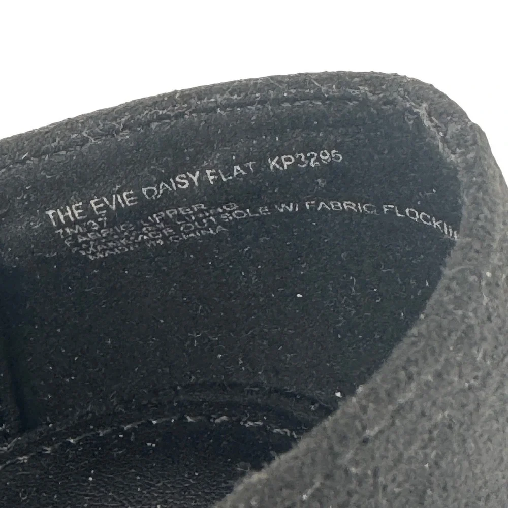 Katy Perry Womens Black Suede Rhinestone Daisy Square Toe Ballet Flats Size 7